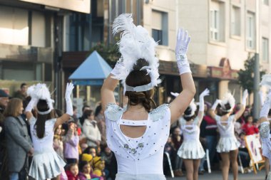 PONTEVEDRA, SPAIN - FEBRUARY 20, 2016: People dressed during the parade held in the city for the Winter Carnival.