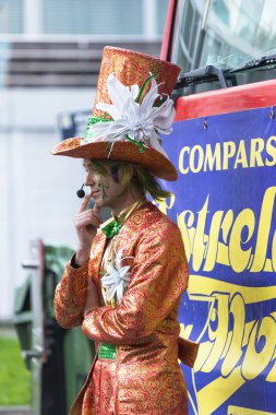 PONTEVEDRA, SPAIN - FEBRUARY 20, 2016: People dressed during the parade held in the city for the Winter Carnival.
