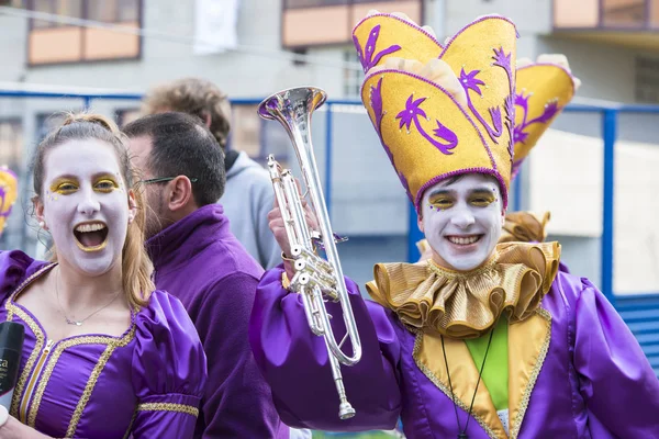 Pontevedra, İspanya - 25 Şubat 2017: Geçit katılımcıların detay şehri kış karnavalı kutlama vesilesiyle kutladı.