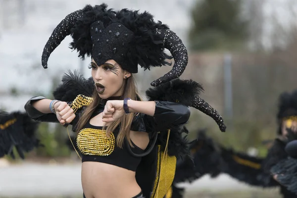 Pontevedra, İspanya - 25 Şubat 2017: Geçit katılımcıların detay şehri kış karnavalı kutlama vesilesiyle kutladı.