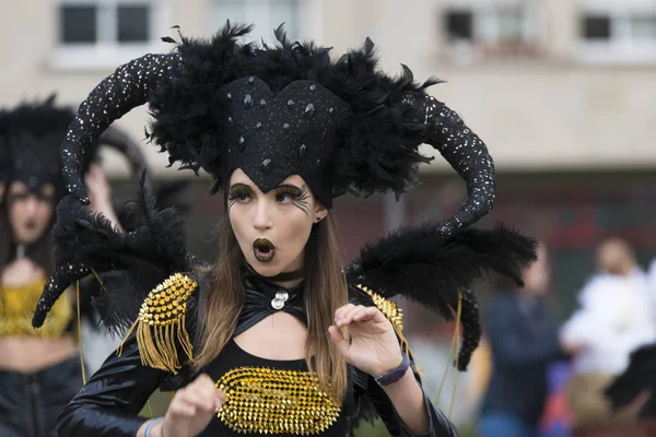 Pontevedra, İspanya - 25 Şubat 2017: Geçit katılımcıların detay şehri kış karnavalı kutlama vesilesiyle kutladı.