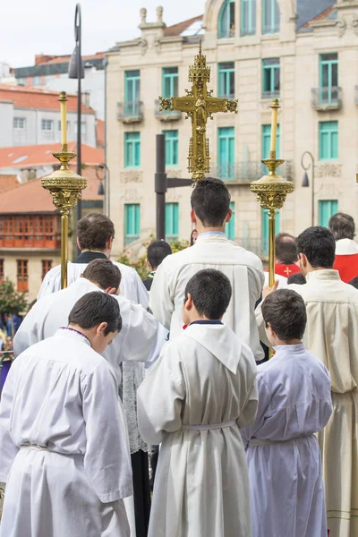 Pontevedra Spain March 2015 Detail Person Participating Celebration Palm Sunday — Stok fotoğraf