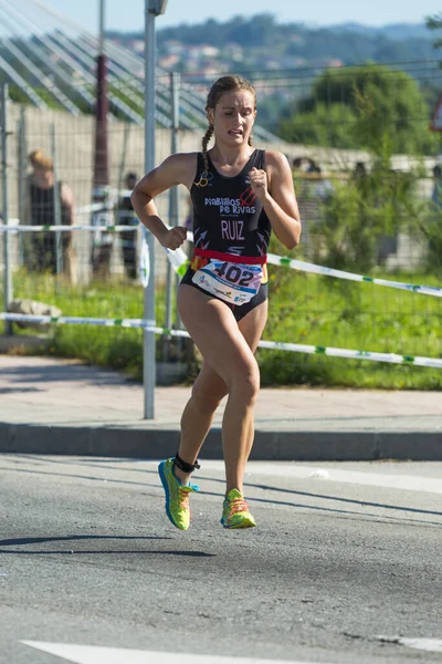 Pontevedra Spanya Haziran 2015 Spanya Şampiyonası Elit Koşu Triatlonu Katılanların — Stok fotoğraf