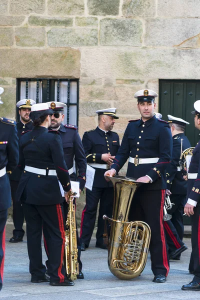 Pontevedra Espagne Avril 2015 Membres Une Fanfare Militaire Attendez Début — Photo