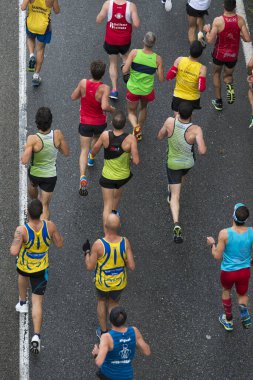 Pontevedra, İspanya - 16 Ekim 2016: Popular Half Marathon City of Pontevedra 2016 'daki katılımcıların ayrıntıları.