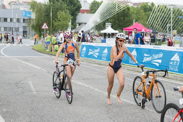 Pontevedra Spanien Juni 2017 Detalj Spanska Mästerskapet Triathlon Klubbar Firas — Stockfoto