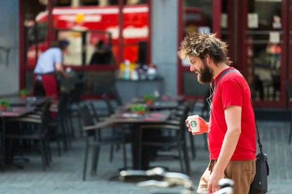 Ghent Belgium Hazi Ran 2015 Elinde Bir Fincan Kahveyle Şehrin — Stok fotoğraf