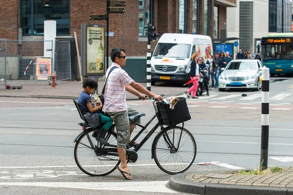Amsterdam Κατω Χωρεσ Ιουλιου 2015 Ένας Άντρας Κάνει Ποδήλατο Ένα — Φωτογραφία Αρχείου