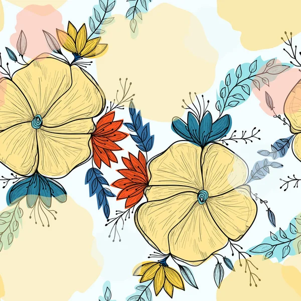 Soyut doodle çiçekler ile Seamless Modeli arka plan. Boho stili