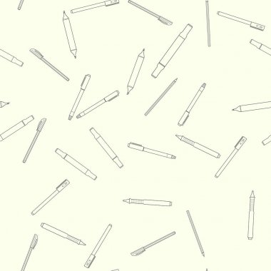 Çizim araçları ile Seamless Modeli arka plan. Marker, kalem, liner, beyaz jel kalem, fosforlu kalem. Hat sanatı