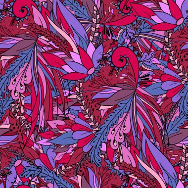 Soyut çiçekler ve yapraklarla kusursuz desen