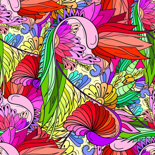 Αδιάλειπτη μοτίβο με αφηρημένα λουλούδια και φύλλα — Διανυσματικό Αρχείο