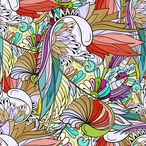 Nahtloses Muster mit abstrakten Blüten und Blättern — Stockvektor