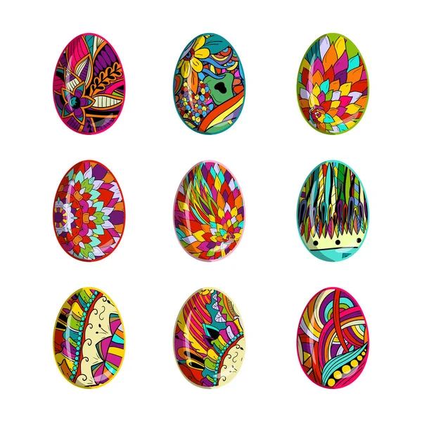 Huevos de Pascua con motivos florales — Vector de stock