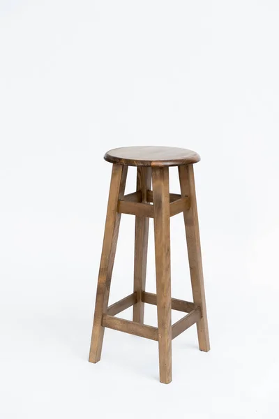 Okrągłe Drewniane Krzesło Bar Białym Tle — Zdjęcie stockowe