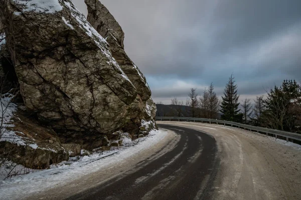Snowy Mountain Road Mountain Jested Czech Republic — 스톡 사진