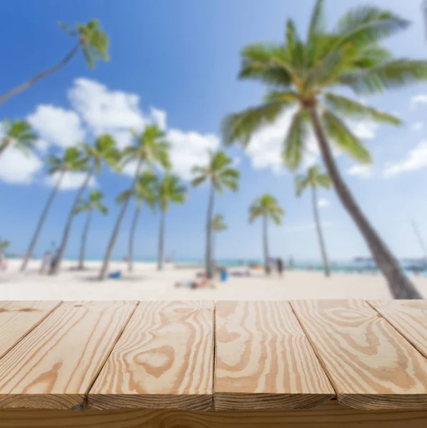 Wood Table Beach Background — Stock Photo, Image