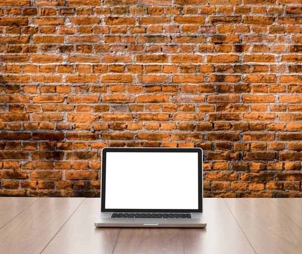 Laptop Computer Old Brick Wall Background — Stock Photo, Image