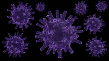 Siyah arka planda Coronavirus modelinin 3 boyutlu canlandırması. Covid 19