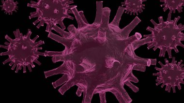 Siyah arka planda pembe Coronavirus modeli. Covid-19 3D illüstrasyon