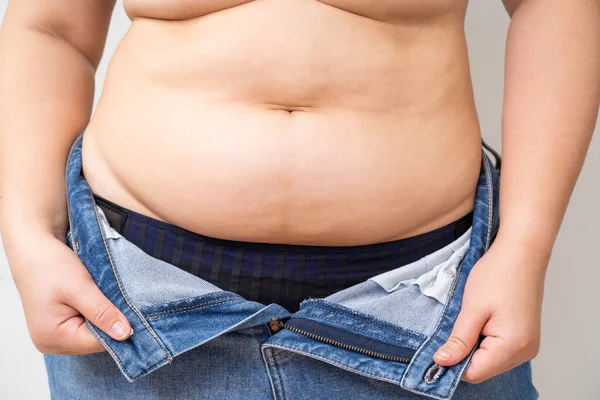Overweight Women Wearing Blue Jeans — Stock Photo, Image