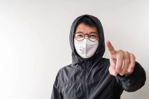 Homem Asiático Usando Máscara Cirúrgica Para Prevenir Gripe Vírus Corona — Fotografia de Stock