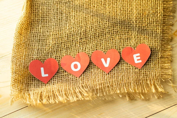 Four Red Heart Sack — Stock Photo, Image