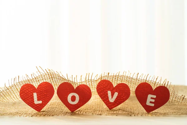 Four Red Heart Sack — Stock Photo, Image