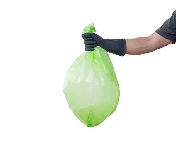 Hand Hält Müllsack Isoliert Auf Weißem Hintergrund Clipping Pfad — Stockfoto