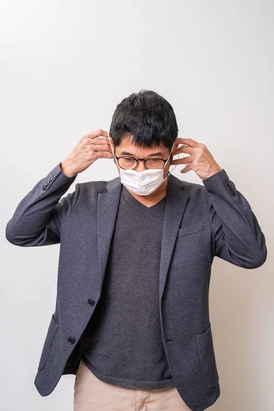 Homme Asiatique Portant Masque Chirurgical Pour Prévenir Grippe Coronavirus — Photo