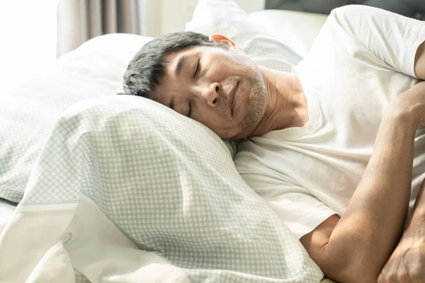 Senior Asiam Man Sleeping Bed — Stock Photo, Image