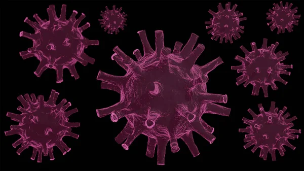 Renderização Modelo Coronavirus Fundo Preto Covid — Fotografia de Stock