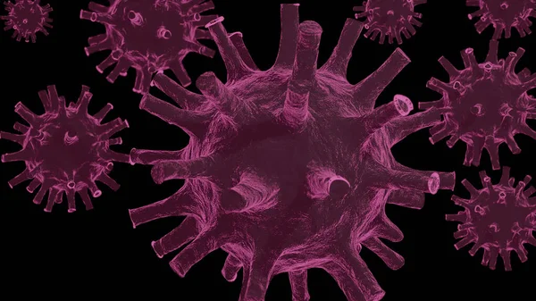 Рожева Модель Коронавірусу Чорному Тлі Covid Ілюстрація — стокове фото