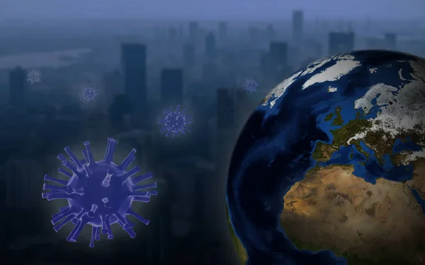 Double Exposure Pandemic Coronavirus Cityscape Covid Affecting Many Countries Territories — Stock Photo, Image