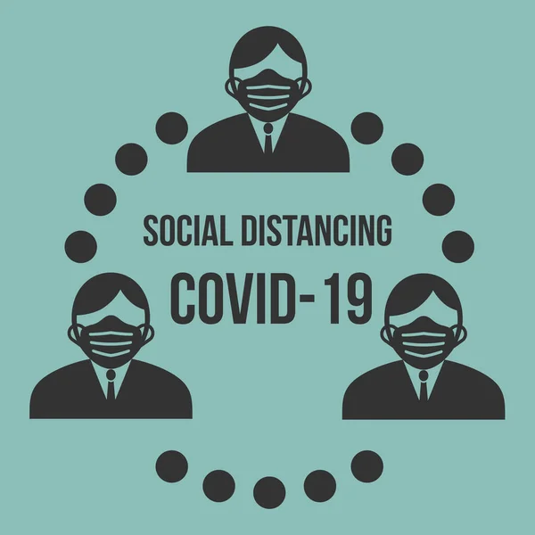 男子图标人物与外科口罩保持社交距离 以防止Covid 19病毒传播和流感预防 社交距离 — 图库矢量图片