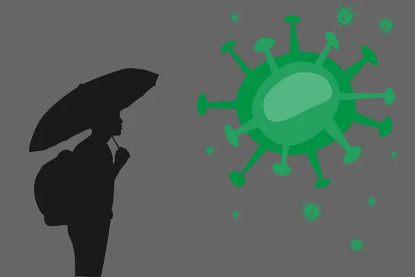 Silhouette Man Umbrella Covid Coronavirus Pandemic Situation Quarantine Campaign — Stock Vector