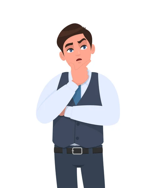 Thoughtful Young Businessman Waistcoat Thinking Crossed Arm Person Looking Male — Stock Vector