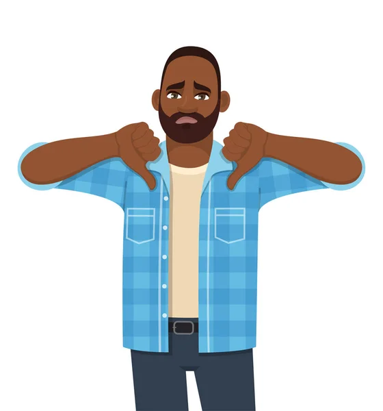 Frustrated Young African Man Showing Thumbs Sign Trendy Sad Black — Stockvector