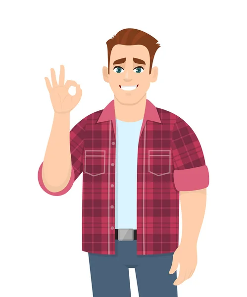 Stylish Young Man Showing Okay Sign Trendy Person Making Cool — Stock Vector