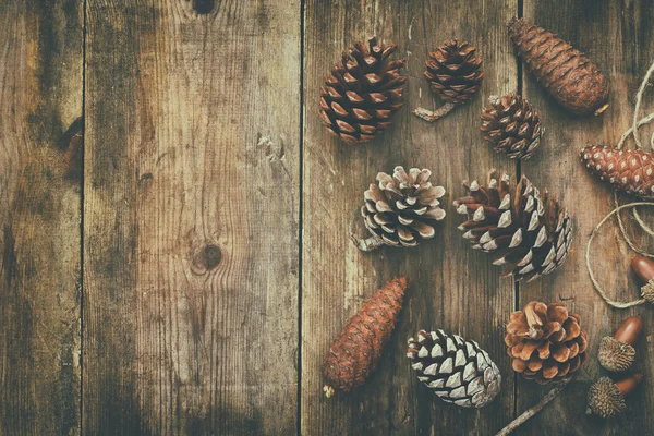 Pine cones on rustic background — Stock Photo, Image