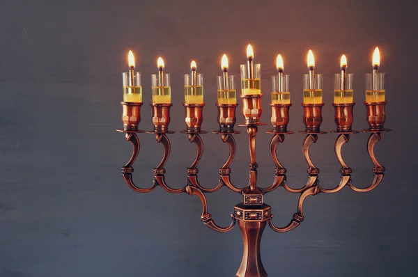 Low key Image of jewish holiday Hanukkah background — Stock Photo, Image