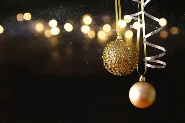 Image of christmas festive tree gold ball decoration — Stock Photo, Image