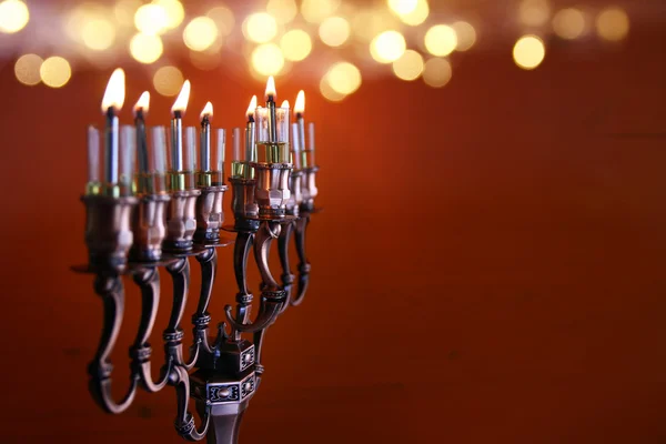 Low key Image of jewish holiday Hanukkah background — Stock Photo, Image