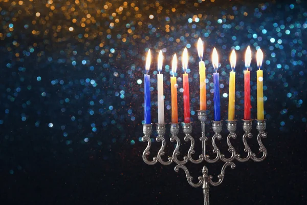 Bajo perfil Imagen de vacaciones judías Fondo de Hanukkah —  Fotos de Stock