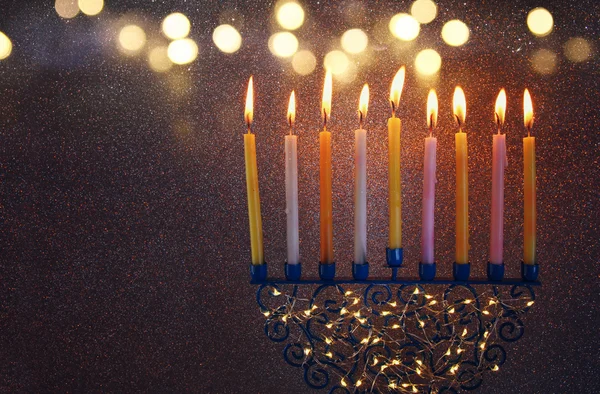 Lage sleutel Image van Joodse vakantie Hanukkah achtergrond — Stockfoto