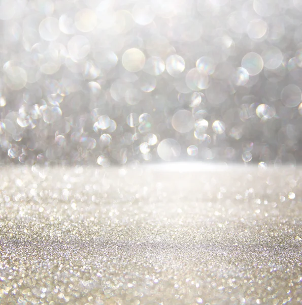 Glitter vintage lights background. silver and white — Stock Photo, Image