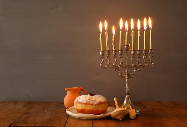 Low key Image of jewish holiday Hanukkah background — Stock Photo, Image