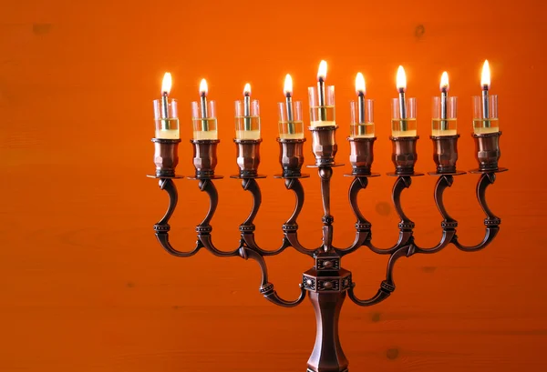 Low key Image of jewish holiday Hanukkah — Stock Photo, Image