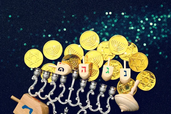 Felülnézet-kép, a zsidó ünnep a Hanukkah — Stock Fotó