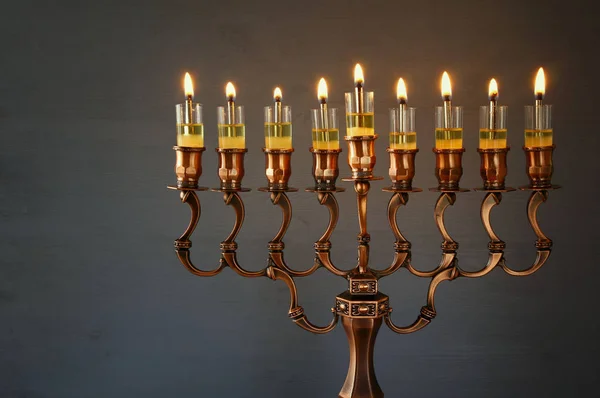 Low key Image of jewish holiday Hanukkah background — Stock Photo, Image